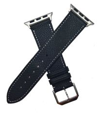 22 mm Black buffalo grain leather pin buckle strap with chrome pin buckle to fit Apple Smart watches
