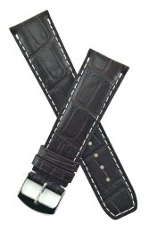 Dark brown leather crocodile-style strap with white stitching to fit Baume & Mercier Classima models requiring a 22 mm strap