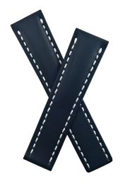 Black 22 mm smooth leather deployment strap with white stitching to fit Breitling watches 