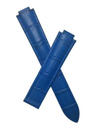 18 mm Blue crocodile pattern leather deployment strap with blue stitching to fit Cartier Ballon Bleu watches