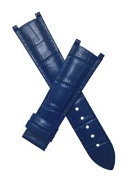20 mm Blue crocodile pattern leather pin buckle watch strap with matching blue stitching to fit Cartier Pasha watches