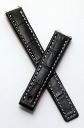 Black genuine leather crocodile-style deployment type watch strap with white stitching to fit TAG Heuer 6000 Series ladies watches