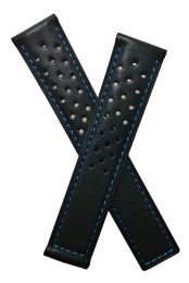 20/18 mm black sports perforated leather strap with blue stitching to fit TAG Heuer S/el models WI11xx & WI21xx models