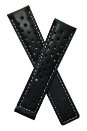 20/18 mm black sports perforated leather strap with white stitching to fit TAG Heuer S/el WI11xx and WI21xx models