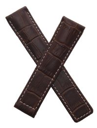 20/18 mm brown crocodile-style genuine leather deployment type strap with white stitching to fit TAG Heuer Carrera models listed below - please read clasp fitment notes