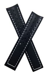 20/18 mm black sports perforated genuine leather strap with white stitching to fit TAG Heuer Carrera & Grand Carrera models listed below - please read clasp fitment notes