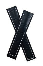 20/18 mm black crocodile-style leather 20/18 mm strap with white stitching to fit TAG Heuer Grand Carrera WAV511 - please read clasp fitment notes