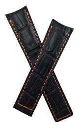 20/18 mm black crocodile-style genuine leather strap with orange stitching & lining to fit TAG Heuer Carrera & Grand Carrera models listed below - please read clasp fitment notes