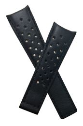 22/18 mm black genuine leather sports perforated deployment type strap with black stitching to fit Carrera/Grand Carrera models listed below - please read clasp fitment notes
