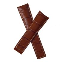 22/18 mm brown genuine leather crocodile-style deployment type strap with white stitching to fit Carrera/Grand Carrera models listed below - please read clasp fitment notes