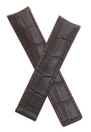 20/18 mm dark brown crocodile-style genuine leather deployment type strap with brown stitching to fit TAG Heuer Grand Carrera models listed below - please read clasp fitment notes