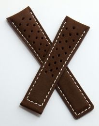 22/18 mm brown brushed leather sports perforated strap with white stitching to fit TAG Heuer Carrera SpaceX CAR2015 models - please see clasp fitment notes