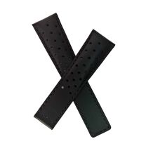 22/18 mm black genuine leather sports perforated deployment type strap with black stitching to fit TAG Heuer Targa Florio models listed - please read clasp fitment notes