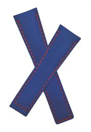 22/18 mm blue suede deployment type strap with red stitching & lining to fit TAG Heuer Monaco models listed below - please read clasp fitment notes