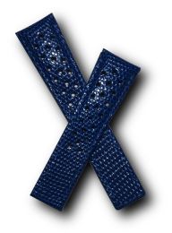 22/18 mm blue lizard grain sports perforated genuine leather deployment type strap with blue stitching to fit TAG Heuer Silverstone Models listed - please read clasp fitment notes