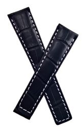 20/16 mm black crocodile-style genuine leather strap with white stitching to fit TAG Heuer Monza models listed. Please read clasp fitment details.