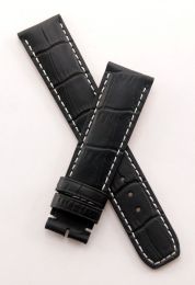 Black leather crocodile-style strap with white stitching to fit Baume & Mercier Capeland models requiring a 20 mm strap (NOT for Capeland "S" models)