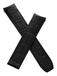 Black leather crocodile-style deployment strap to fit Baume & Mercier Capeland "S" models requiring a 20 mm strap