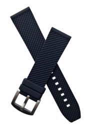 Black 22 mm silicone rubber "waffle" watch strap with brushed stainless steel pin buckle for Breitling watches