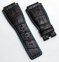 24 mm black genuine calf leather crocodile-style strap with turquoise stitching and lining to fit Bell & Ross BR01 & BR03 watches