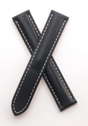 17/16 mm Black leather strap with white stitching to fit Cartier watches with deployment clasps