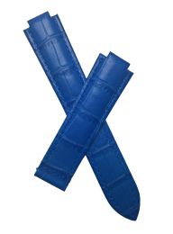 20 mm Blue crocodile pattern leather deployment strap with blue stitching to fit Cartier Ballon Bleu watches