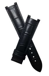 21 mm Black crocodile pattern leather pin buckle watch strap with matching black stitching to fit Cartier Pasha watches