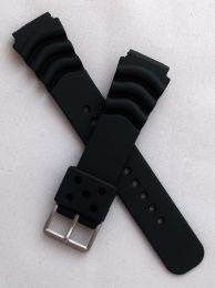 20 mm black polyurethane (PU) pin buckle watch strap to fit diver's watches with 20 mm lugs