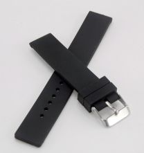 18 mm Black silicone rubber watch strap with polished stainless steel buckle