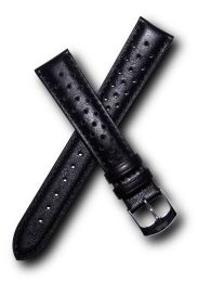 18 mm Heuer Carrera Style Black Sports perforated pin buckle leather strap