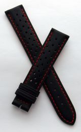18 mm Black/Red Sports perforated pin buckle leather strap to fit TAG Heuer Carrera models with 18/16 mm straps