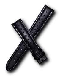 Black/white Sports perforated pin buckle leather strap to fit TAG Heuer 4000 Series mid-size models with 18/16 mm straps