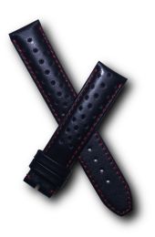 Black Sports perforated pin buckle leather strap with red stitching to fit TAG Heuer 4000 Series gents models with 19/18 mm straps
