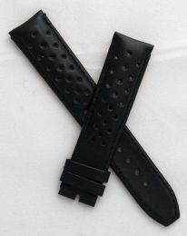 20 mm Black Sports perforated pin buckle leather strap to fit TAG Heuer Autavia models