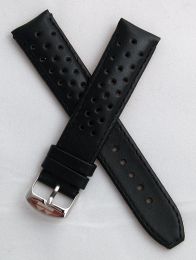 20 mm Black Sports perforated pin buckle leather strap with black stitching to fit TAG Heuer F1 models with 20 mm lug width