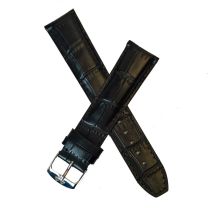 20 mm Black crocodile style genuine leather pin buckle strap with black stitching