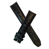 20 mm Black crocodile style genuine leather pin buckle strap with black stitching - pin buckle not included