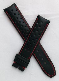 20 mm Black Sports perforated pin buckle leather strap with red stitching & lining to fit TAG Heuer Autavia models