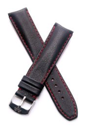 20 mm Black genuine leather pin buckle strap with red stitching & lining to fit TAG Heuer F1 models with 20 mm lug width