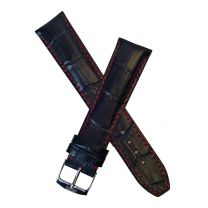 20 mm Black crocodile style genuine leather pin buckle strap with red stitching