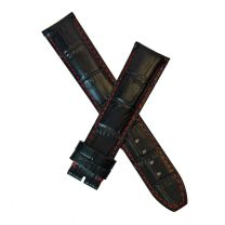 20 mm Black crocodile style genuine leather pin buckle strap with red stitching - pin buckle not included