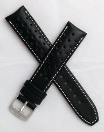 20 mm Black Sports perforated pin buckle leather strap with white stitching to fit TAG Heuer F1 models with 20 mm lug width