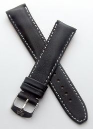 20 mm Black genuine leather pin buckle strap with white stitching to fit TAG Heuer F1 models with 20 mm lug width