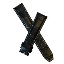 20 mm Black crocodile style genuine leather pin buckle strap with white stitching - pin buckle not included