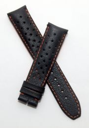 Black Perforated Sports-style leather 20/18 mm pin buckle strap with orange stitching & lining to fit TAG Heuer Grand Carrera models with 20 mm lug width