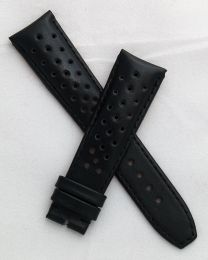 Black Perforated Sports-style leather 22/18 mm pin buckle strap with black stitching to fit TAG Heuer Grand Carrera models with 22 mm lug width
