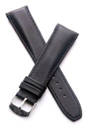 22 mm Heuer Carrera Style Classic black smooth leather pin buckle strap