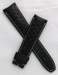 Black Perforated Sports-style leather 22/18 mm pin buckle strap with white stitching to fit TAG Heuer Grand Carrera models with 22 mm lug width