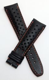 Black Perforated Sports-style leather 22/18 mm pin buckle strap with orange stitching & lining to fit TAG Heuer Monaco models with 22 mm lug width