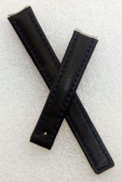 Black genuine leather watch strap with blue stitching and blue leather lining to fit TAG Heuer 6000 Series ladies watches